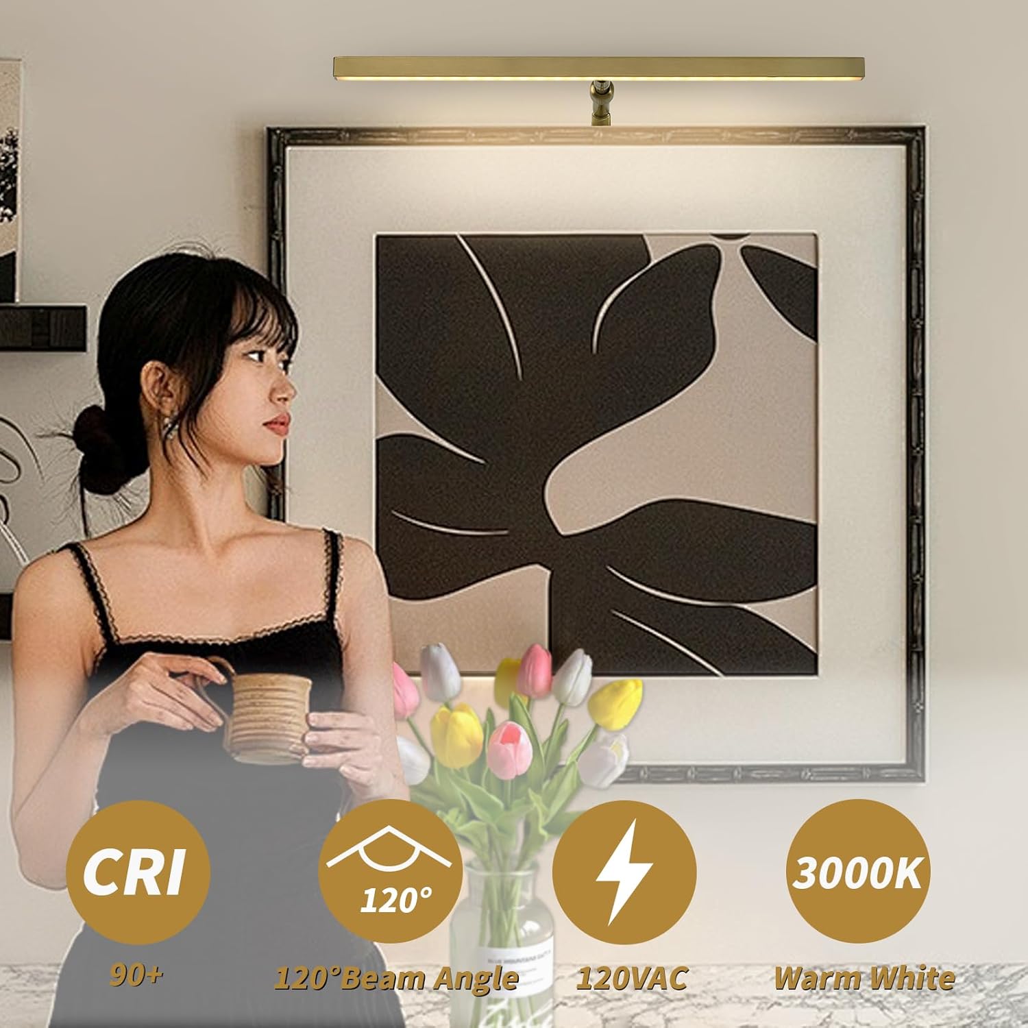 Brass Picture Lights for Paintings Plug in, 16" 4W Adjustable LED Gold Picture Light Art Light, Remote Control Gallery Painting Wall Light for Picture Display Dartboard Art Work (Gold)