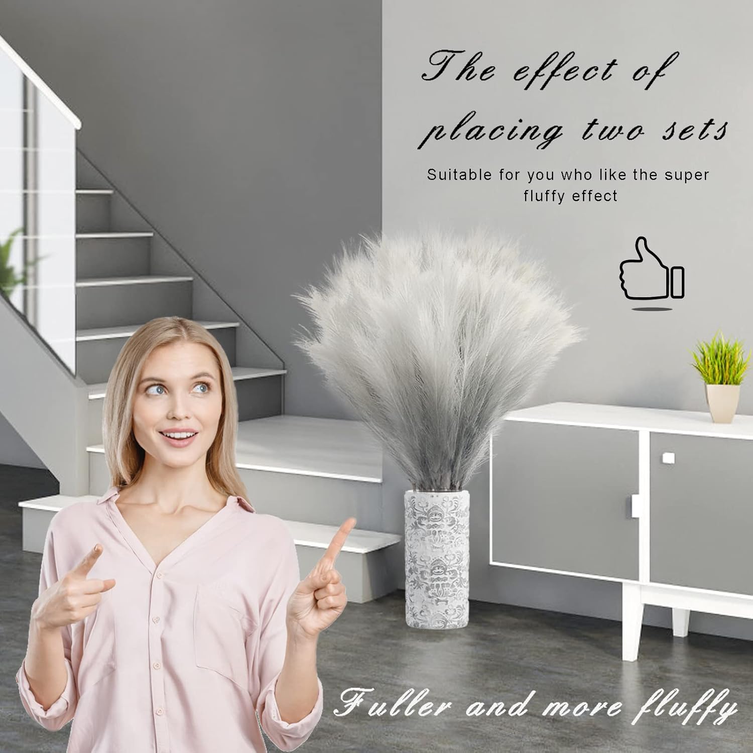 8Pcs 3FT Grey Colorful Faux Pampas Grass for Boho Decor, KALYLOC Non-Shedding Fluffy Artificial Bulrush, Tall Reed Fluffy Stems Vase Filler Living Room Wedding Decoration