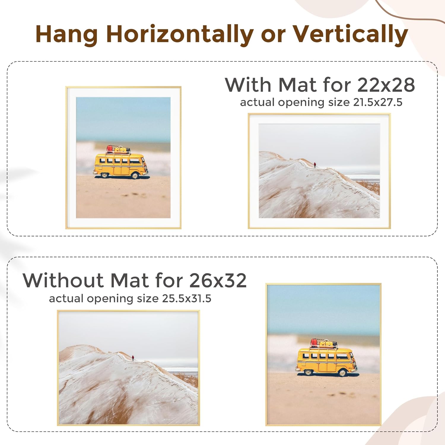 Fun Memories 26x32 Picture Frame, Metal Picture Frame Wall Mounting Horizontally or Vertically - Poster Frame Simple and Elegant Decor for Wall - 1 Pack - Gold
