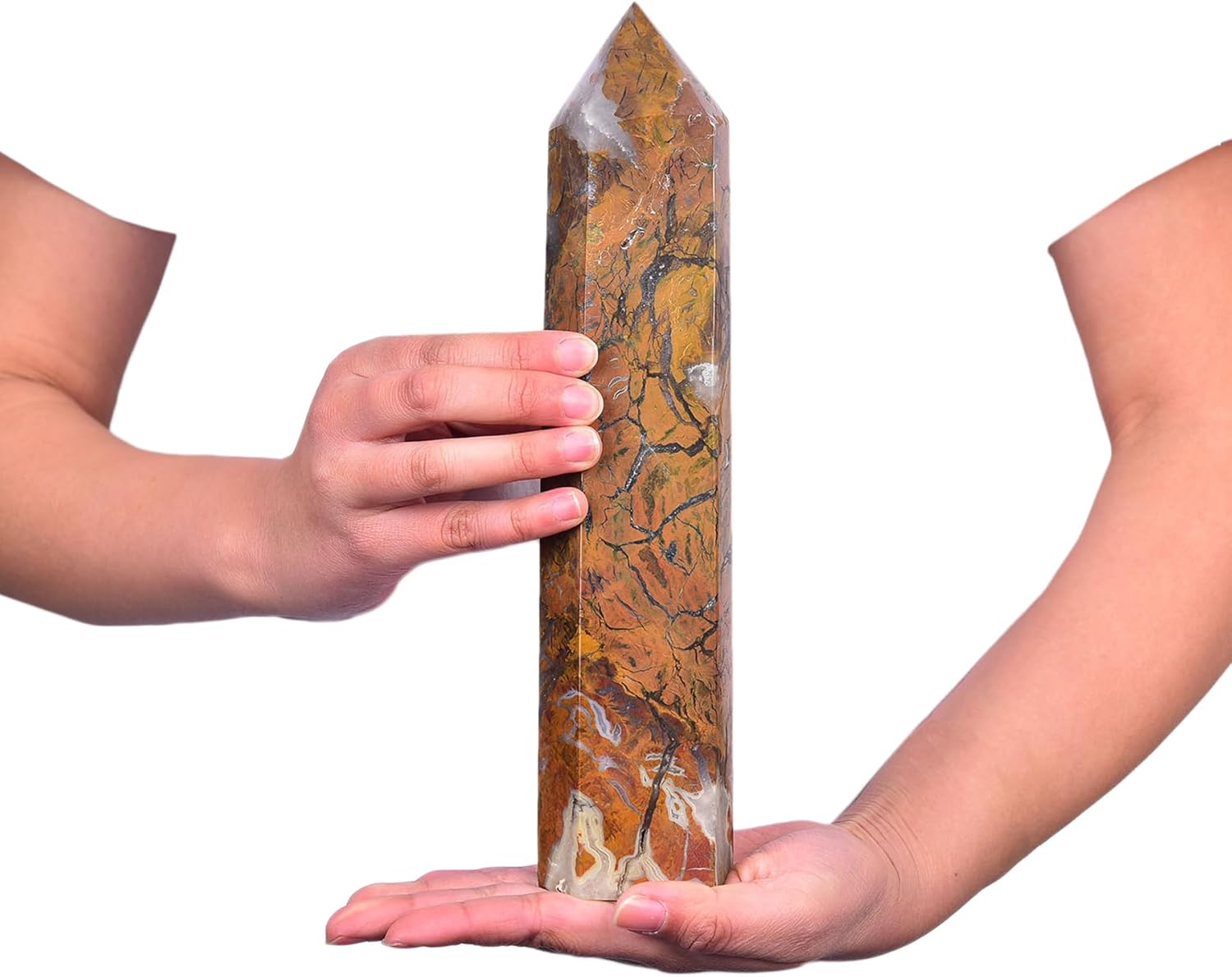 JIC Gem Extra Large Yellow Agate Healing Crystal Tower Wand 6 Faceted Yellow Quartz Geode Crystals Obelisk Tower Points Crystals Decor Gift Reiki Chakra 4.0-4.4 Lbs
