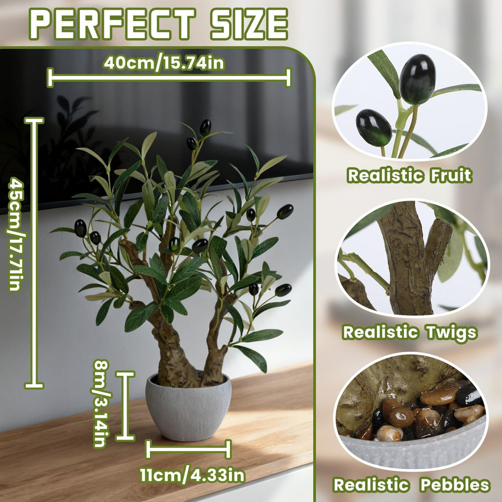TOARTi Artificial Olive Tree Potted Plant with Stone Pot, 18.5" Tall Japanese Bonsai Tree Faux Plants Desk Plant, Realistic Greenery Decor for for Home Bedroom Bathroom Office Desk