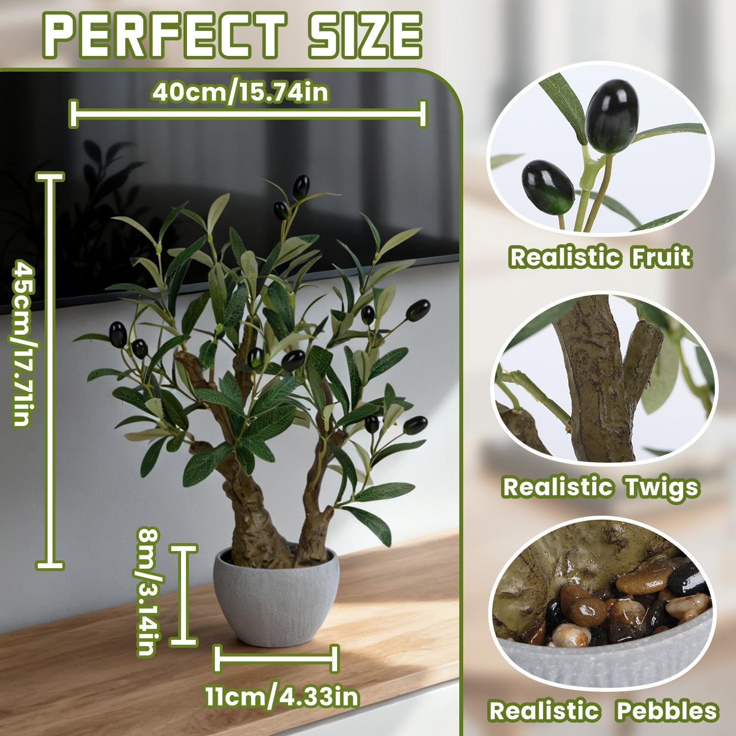 TOARTi Artificial Olive Tree Potted Plant with Stone Pot, 18.5" Tall Japanese Bonsai Tree Faux Plants Desk Plant, Realistic Greenery Decor for for Home Bedroom Bathroom Office Desk