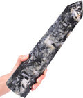 JIC Gem Extra Large Black and White Tourmaline Crystal Obelisk Tower Wand 6 Faceted Healing Crystal Quartz Wand Point Home&Desktop Decoration 4.4-4.8 Lbs