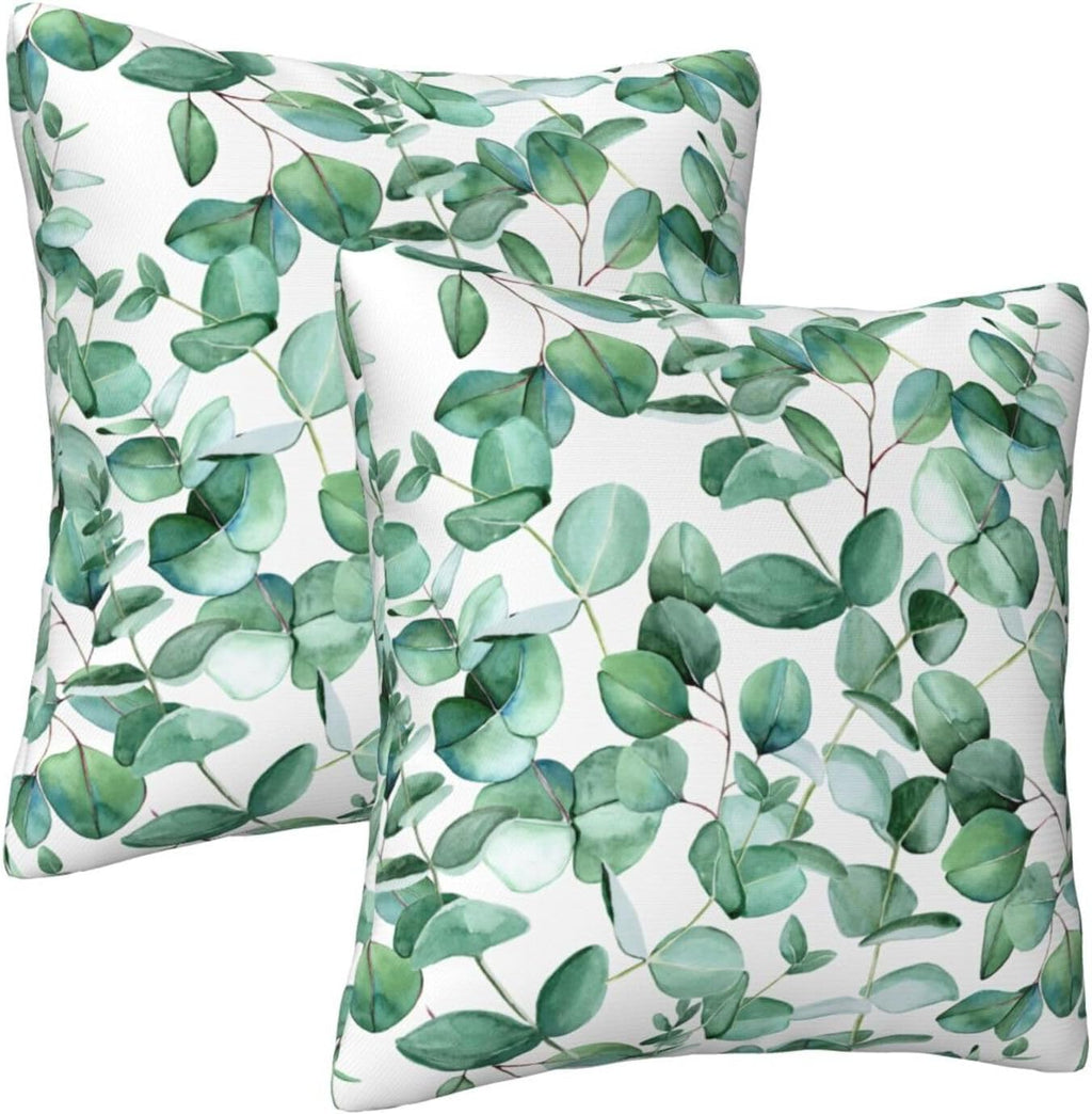 Sage Green Leaf Throw Pillow Covers Set of 2 Ultra-Soft All-Season Pillow Shams with Hidden Zipper,Durable for Sofa Bed Car Decor & Gift 18x18IN