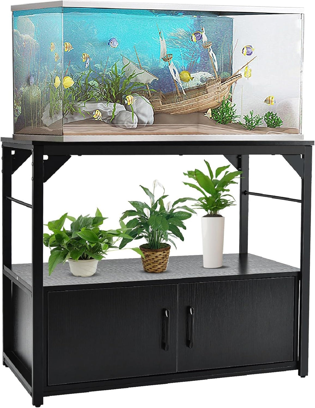 40 Gallon Fish Tank Stand Metal Frame Aquarium Stand with Storage Cabinet, Fish Tank with Stand for Fish Tank Accessories Storage for Fish Lovers, 660LBS Capacity Black 36.6" L*18.9" W Tabletop