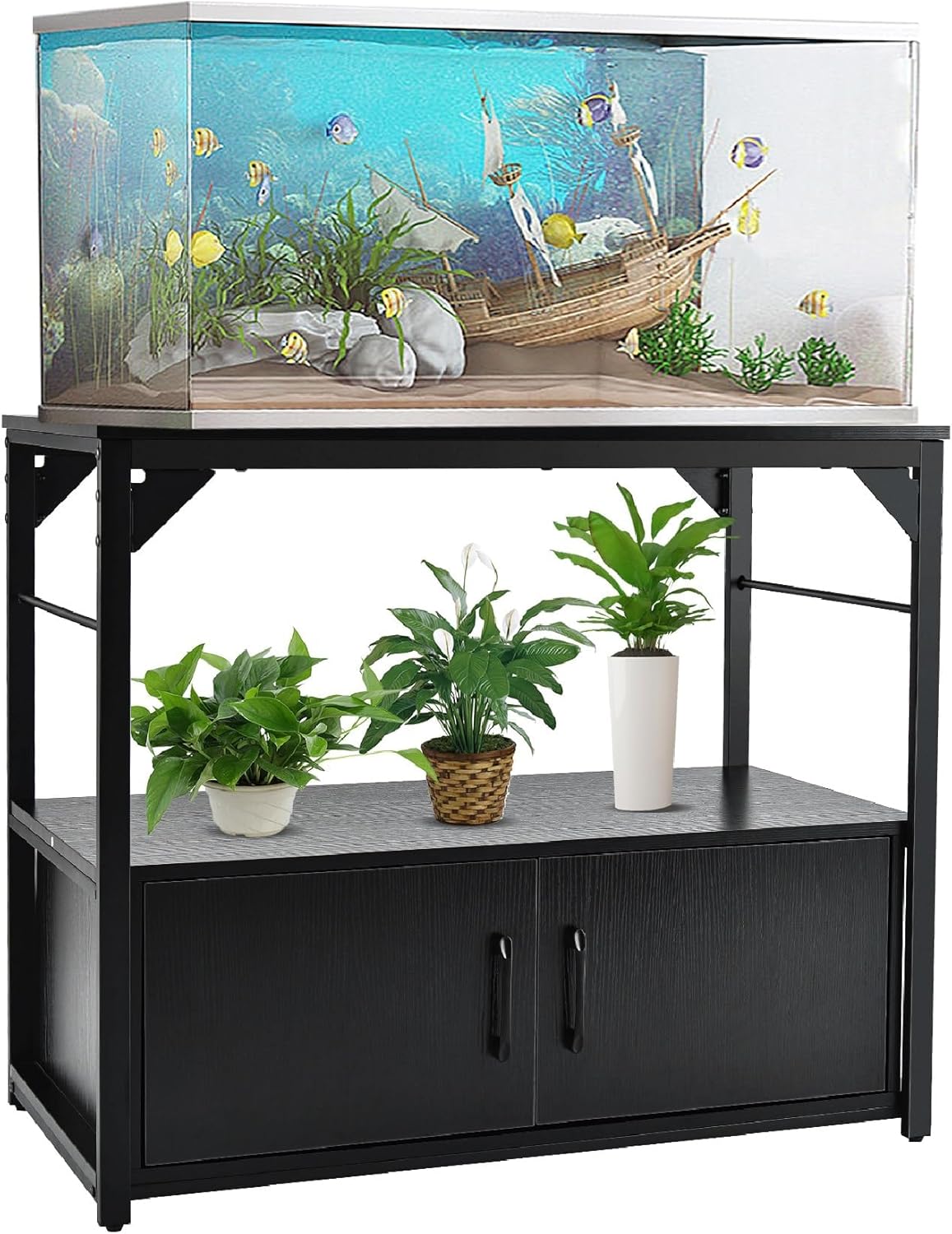 40 Gallon Fish Tank Stand Metal Frame Aquarium Stand with Storage Cabinet, Fish Tank with Stand for Fish Tank Accessories Storage for Fish Lovers, 660LBS Capacity Black 36.6" L*18.9" W Tabletop