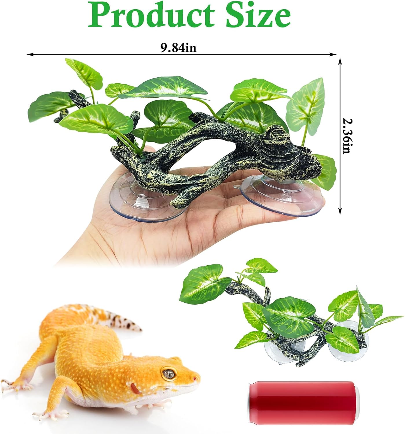 Snake Climbing Branch, 2 Pcs Resin Reptile Corner Branches for Climbing with Suction Cup, Bearded Dragon Tank Plant Decor Gecko Enclosure Ornament Terrarium Accessories for Lizard Corn Snake