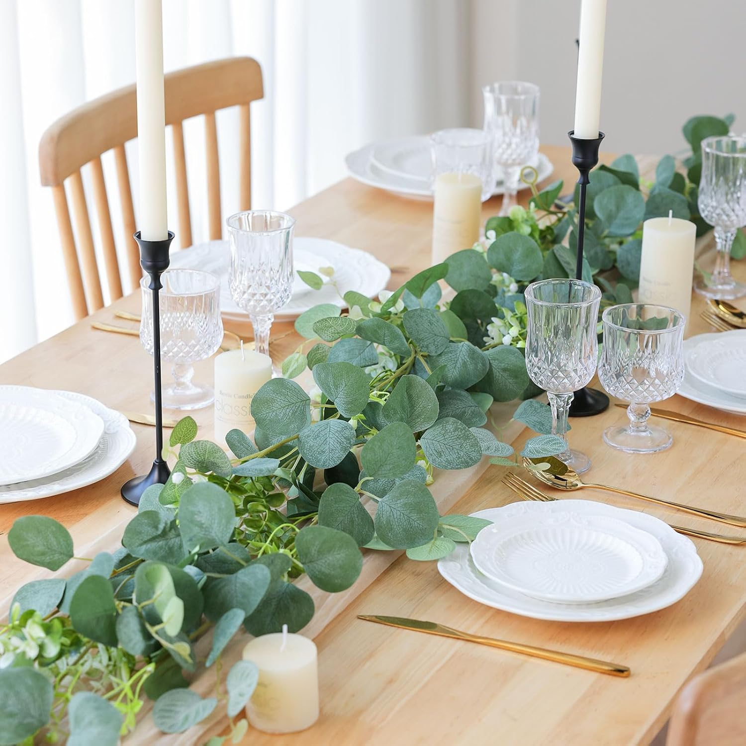 Mizii 2 Strands Artificial Vines Eucalyptus Garland 68" Fake Vine with Silk Leaves Green Garland Faux Hanging Plants Greenery Decoration for Bedroom Room Table Centerpieces Wedding Decor (Greenery)