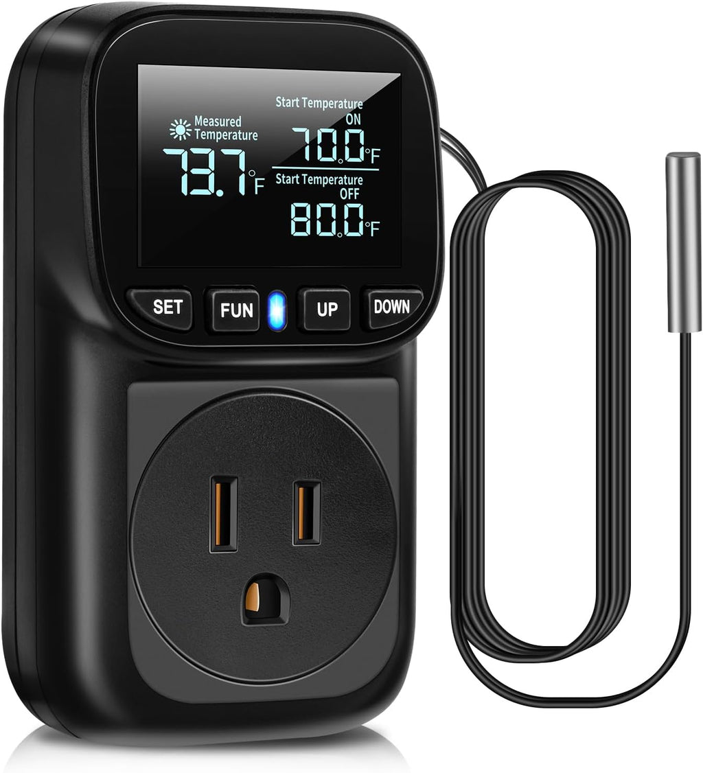 Diymore Digital Temperature Controller Outlet,1800W Plug in Thermostat,Heating Cooling Mode,120V Incubator Room Thermometer Gauge Reptile Thermostat Greenhouse Thermometer for House Pool Thermometer
