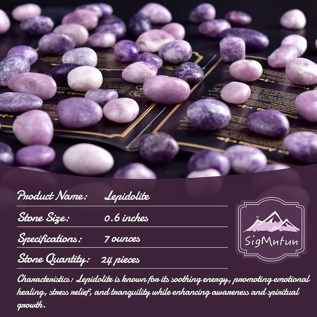 Lepidolite Healing Crystal Stone Set - 24 Pieces, 0.6" Natural & Polished Stones for Healing, Meditation, Reiki, Chakra, Crafting & Decoration