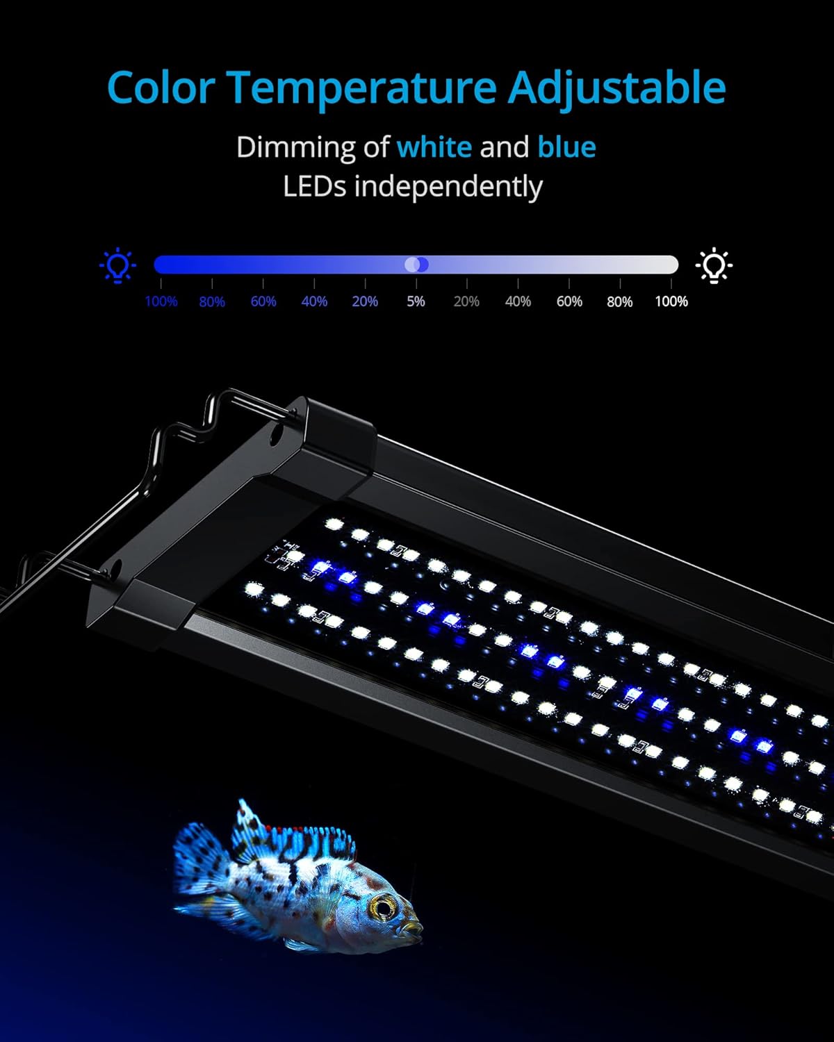 NICREW ClassicLED Gen 2 Aquarium Light, 11 Watts, Dimmable LED Fish Tank Light with 2-Channel Control, White and Blue LEDs, Size 12 to 18 Inch