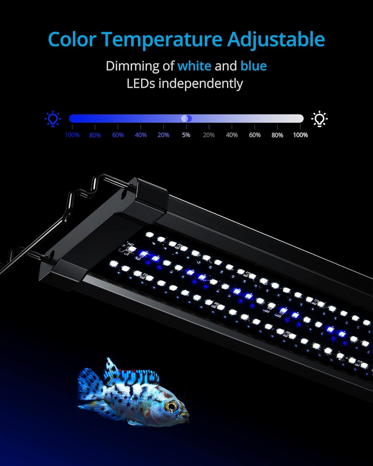 NICREW ClassicLED Gen 2 Aquarium Light, 32 Watts, Dimmable LED Fish Tank Light with 2-Channel Control, White and Blue LEDs, Size 36 to 48 Inch