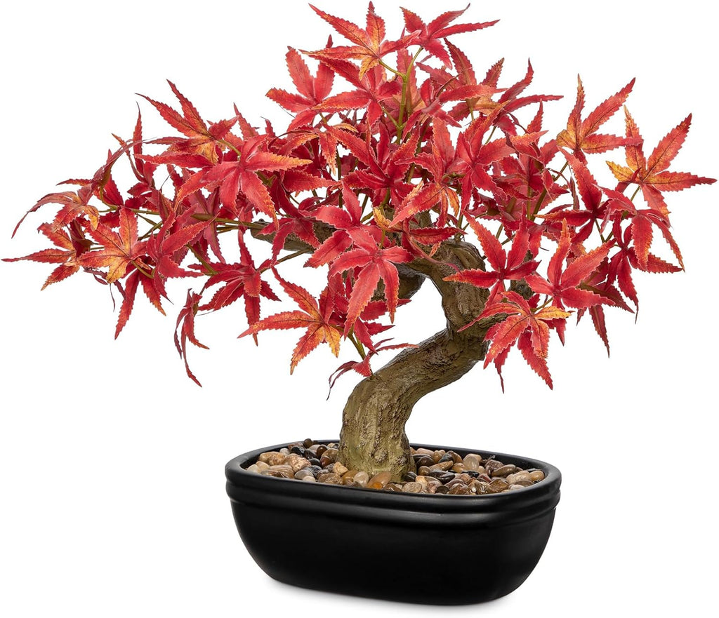 Artificial Maple Bonsai Tree, Mini Japanese Bonsai Plant in Ceramic Pot, Faux Potted Maple Desk Ornament, Indoor Tabletop Home Office Decor, Zen Garden Decoration