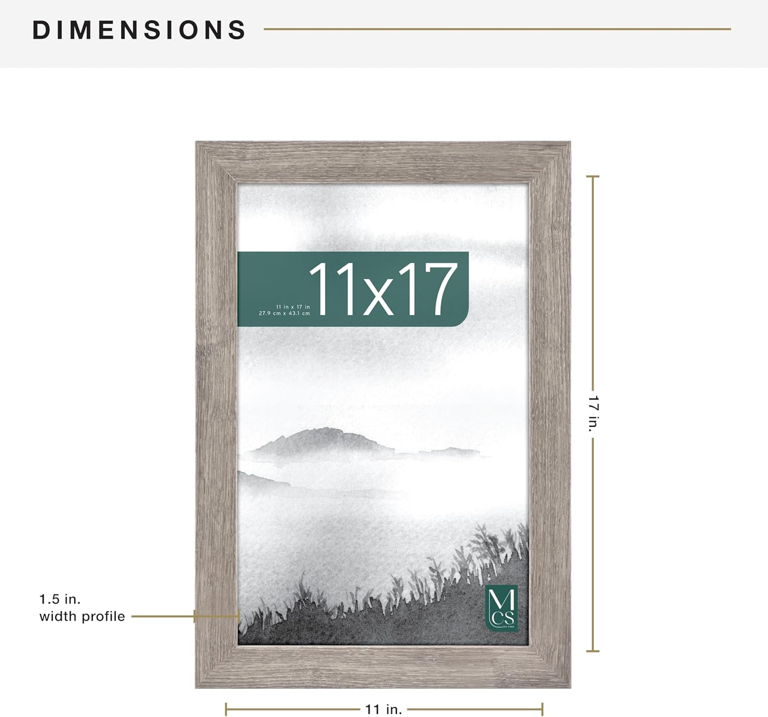 MCS Museum Poster Frame 11x17 Barnwood, Vertical & Horizontal Wall Hanging Large Picture Frame for Photos, Posters & Art Prints (1-Pack)