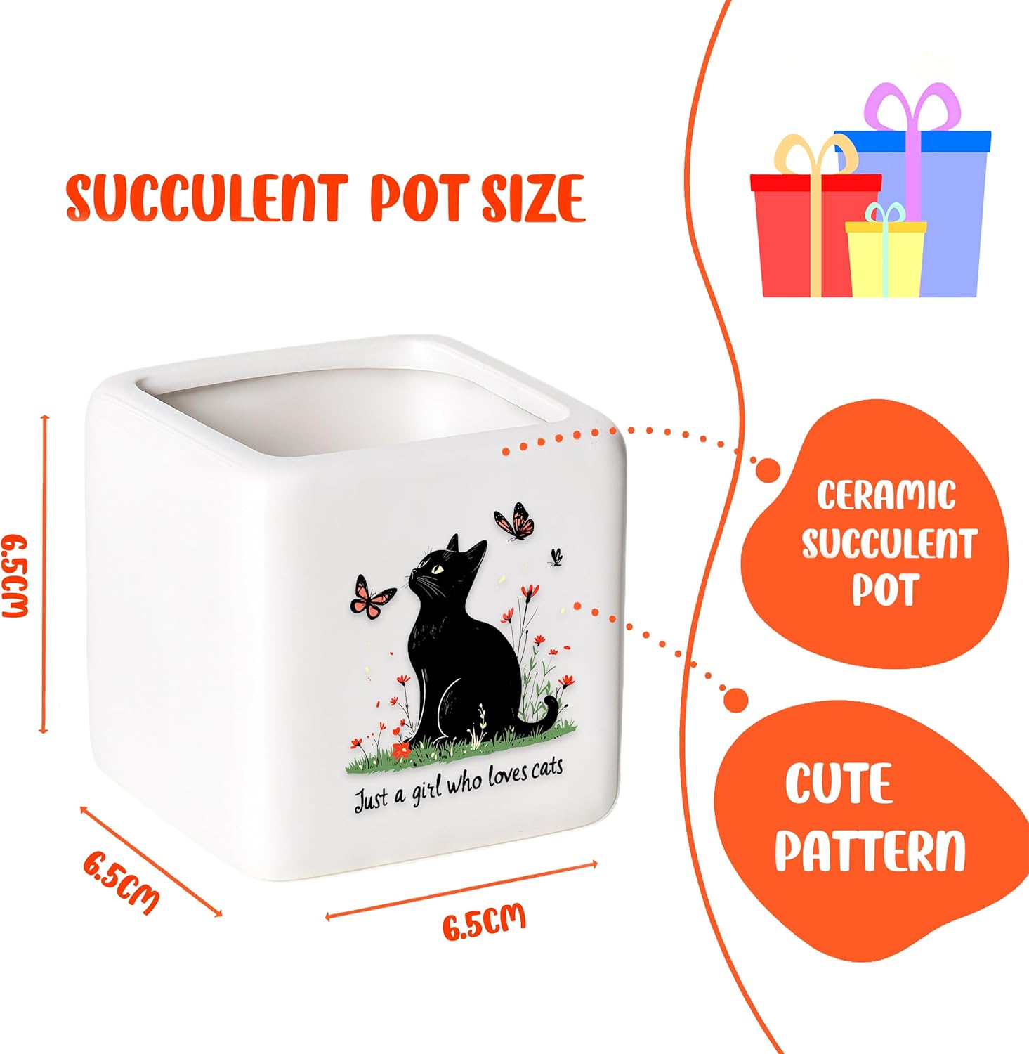 Black Cat Succulent Planter Flower Plant Pot Small, Gifts for Women Teens Girls Kids, Cat Lovers Themed Stuff Accessories Things Decor Merch, Home Office Table Desk Decoration!