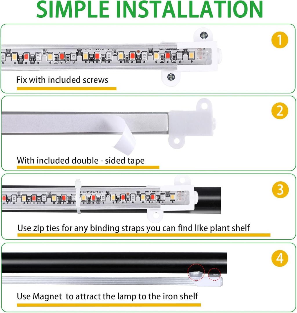 Two Strip Growing Lamp for Indoor Plants, Red & Blue & Yellow Full Spectrum LED Grow Light Strips with Auto ON/Off 3/9/12H Timer,10 Dimmable Levels for Green House Succulent (2 Head 13 in)