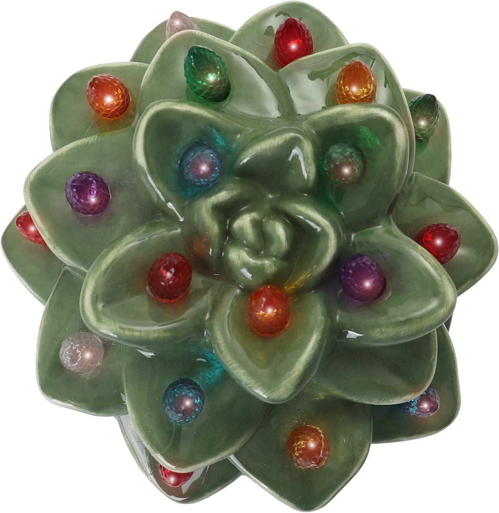 Milltown Merchants Ceramic Christmas Tree - Tabletop Christmas Tree with Lights - Lighted Vintage Ceramic Tree (Echeveria Succulent, Succulent Green)