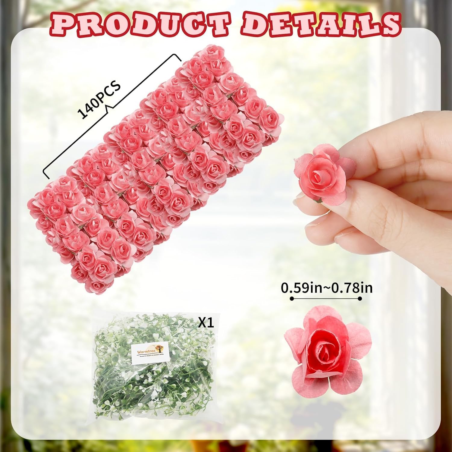 Warmtree Realistic Miniature Artificial Rose Vines - Cute Flower Decorations for DIY Mini Model Railway, Fairy Garden, Architecture, Diorama Scenery Landscape Layout (Flesh Pink)