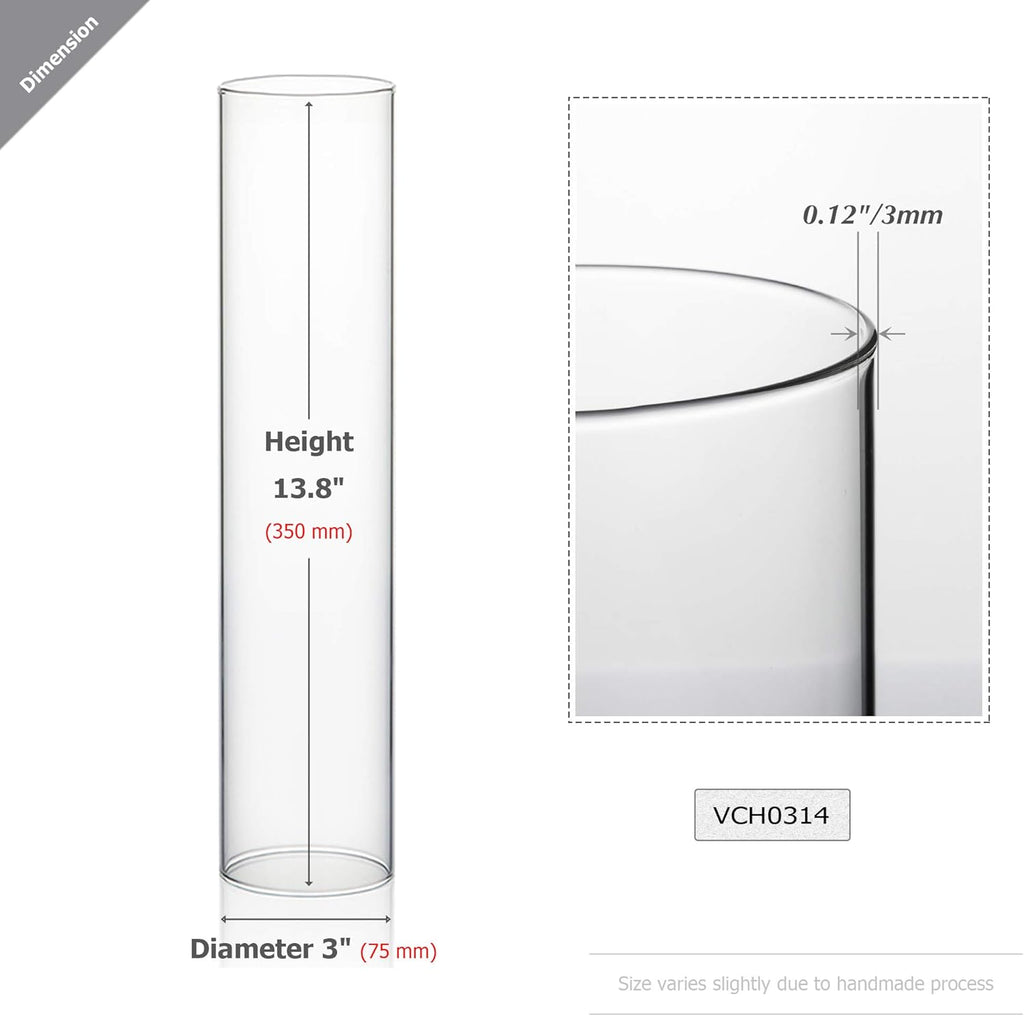 WGVI Hurricane Candle Holder Sleeve, Wide 3", Height 14", Clear Glass Cylinder Candleholder, Chimney Tube, Open Ended Candle Shade, 12 Pieces Bulk