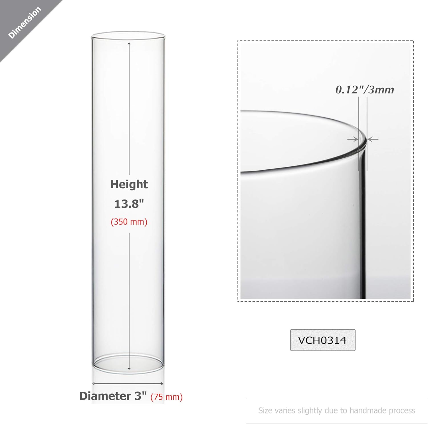 WGVI Hurricane Candle Holder Sleeve, Wide 3", Height 14", Clear Glass Cylinder Candleholder, Chimney Tube, Open Ended Candle Shade, 6 Pieces Bulk