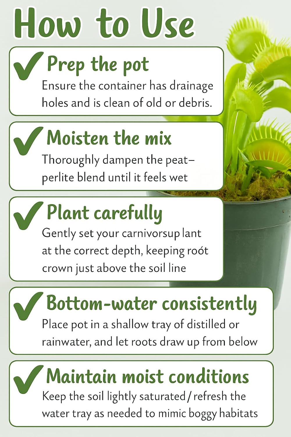Gardenera Sphagnum Moss Potting Mix for Carnivorous Plants, Moss and Perlite Blend for Potting Venus Fly Traps, Sarracenia, Pitcher Plants - 75% Sphagnum Moss + 25% Perlite - Made in USA - 2 Quart