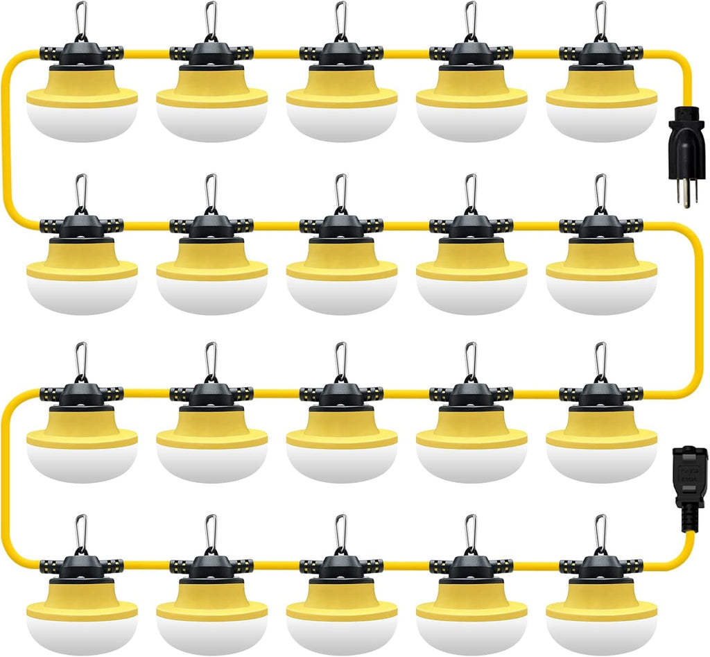 New 200FT Construction String Lights LED Industrial Grade Best for Construction Sites,Renovation, Walkways,Patio,Mine cave,Outdoor Lighting Solutions Use,Free for Climbing Hook 3Prong