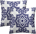 Navy Blue Symmetrical Floral Throw Pillowcases Set of 2 All-Season Soft Pillow Covers with Hidden Zipper,Durable for Sofa Bed Car Decor & Gift 18x18Inch