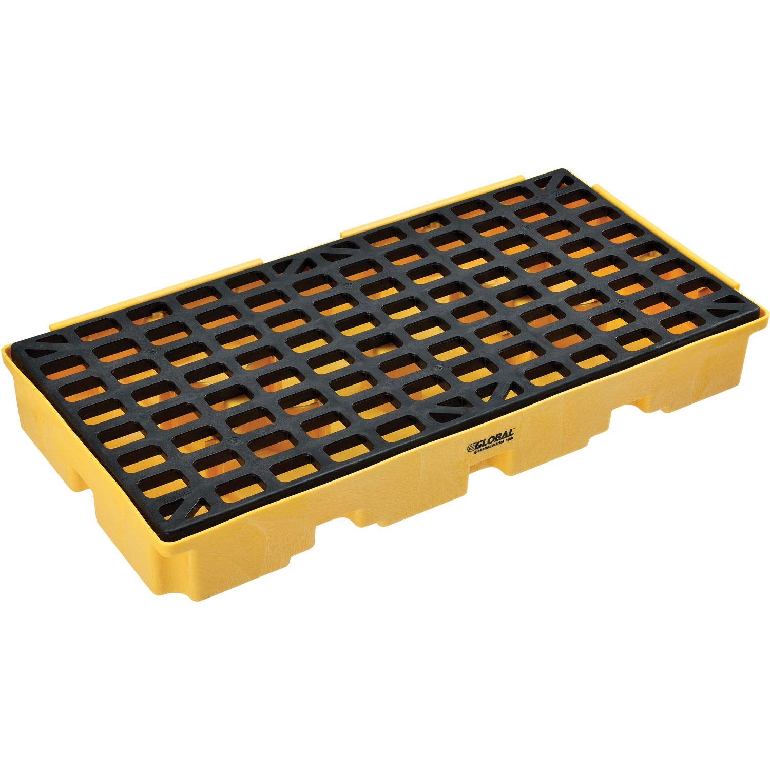 Global Industrial Low Profile Spill Containment Modular Platform, 2 Drum Capacity, 30 Gallon Liquid Capacity, 5000 Lbs Weight Capacity, 51.5"W x 26.25"D x 6.5"H, Yellow