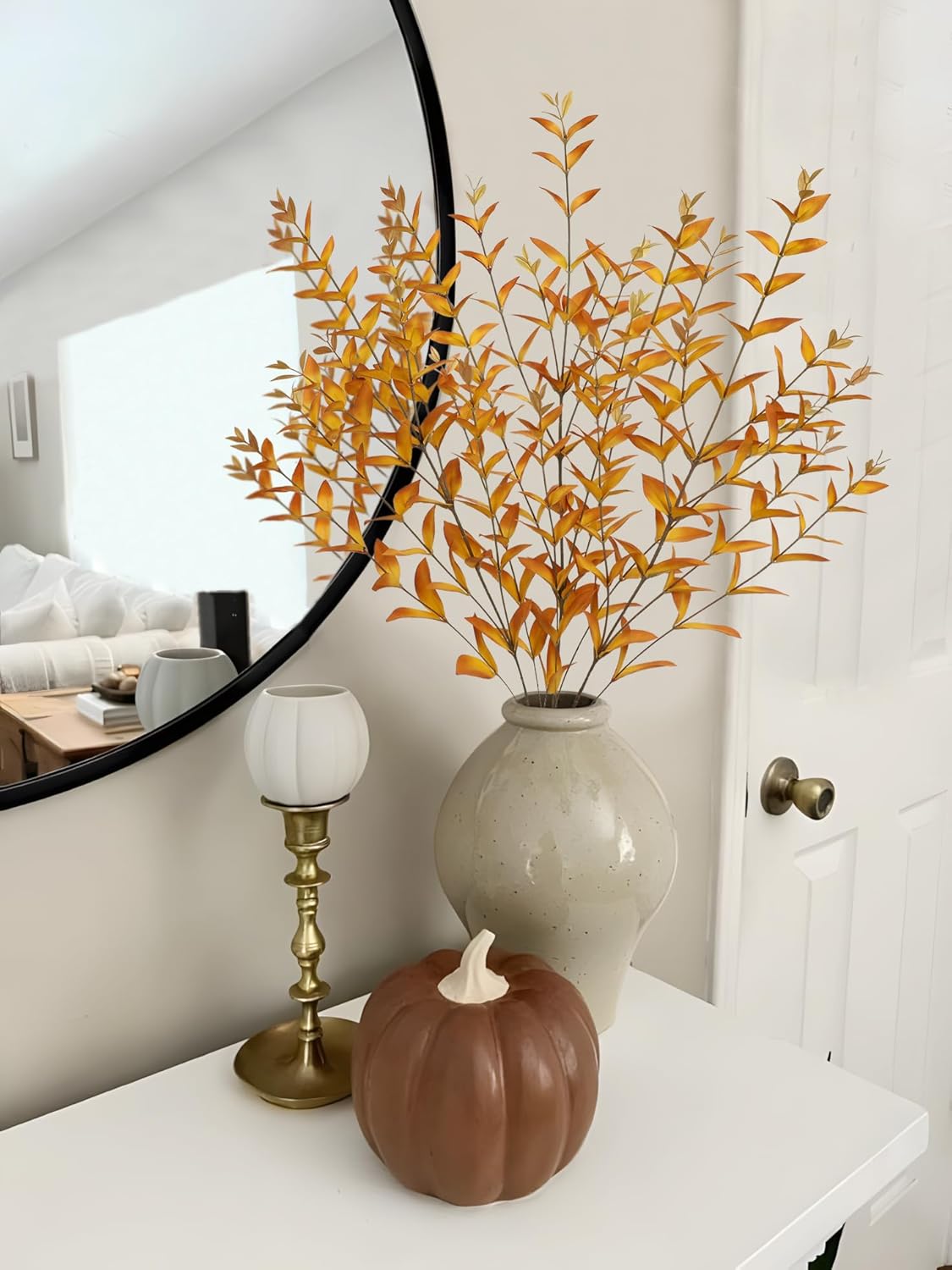 Briful 3PCS Artificial Fall Stems – 36.2" Long Stem Golden Leaf Branches, Autumn Foliage Branch for Fall Vase Filler, Thanksgiving Centerpiece, Harvest & Farmhouse, Christmas Decoration