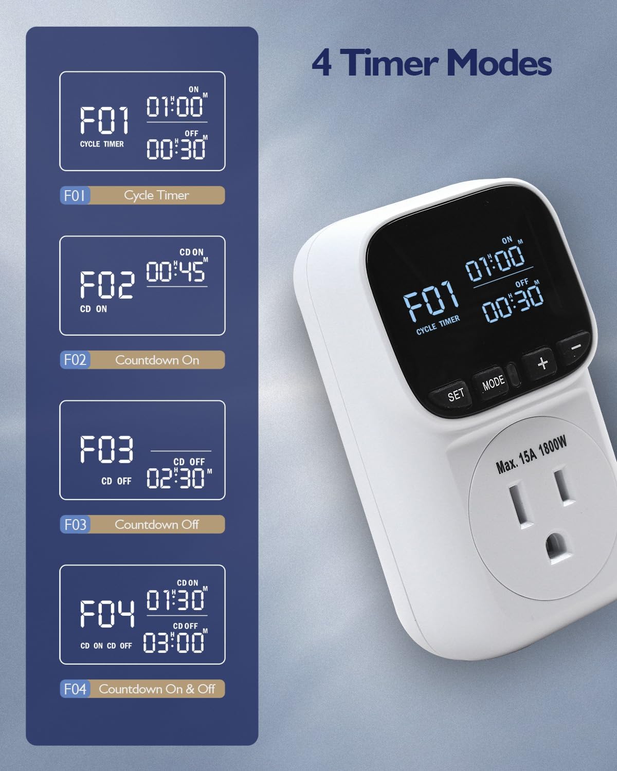 Digital Temperature Controller, Heating & Cooling Thermostat Plug Outlet, –40°F~210°F, 15A 1800W, LCD Display, Temperature Controlled Outlet for Home, Greenhouse, Chicken Coop, Reptile