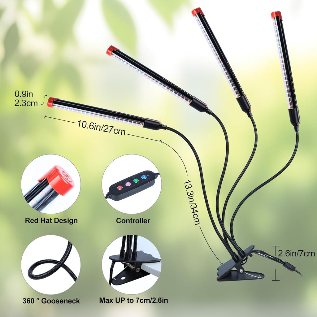 4-Head Strong Clip Grow Lights for Indoor Plants, Seed Starting, Bonsai, Succulent, Cactus with Timer, 36 Watt Power Home Plug, Enough High-Intensity Like Sun, Best Gift for Plants Lover