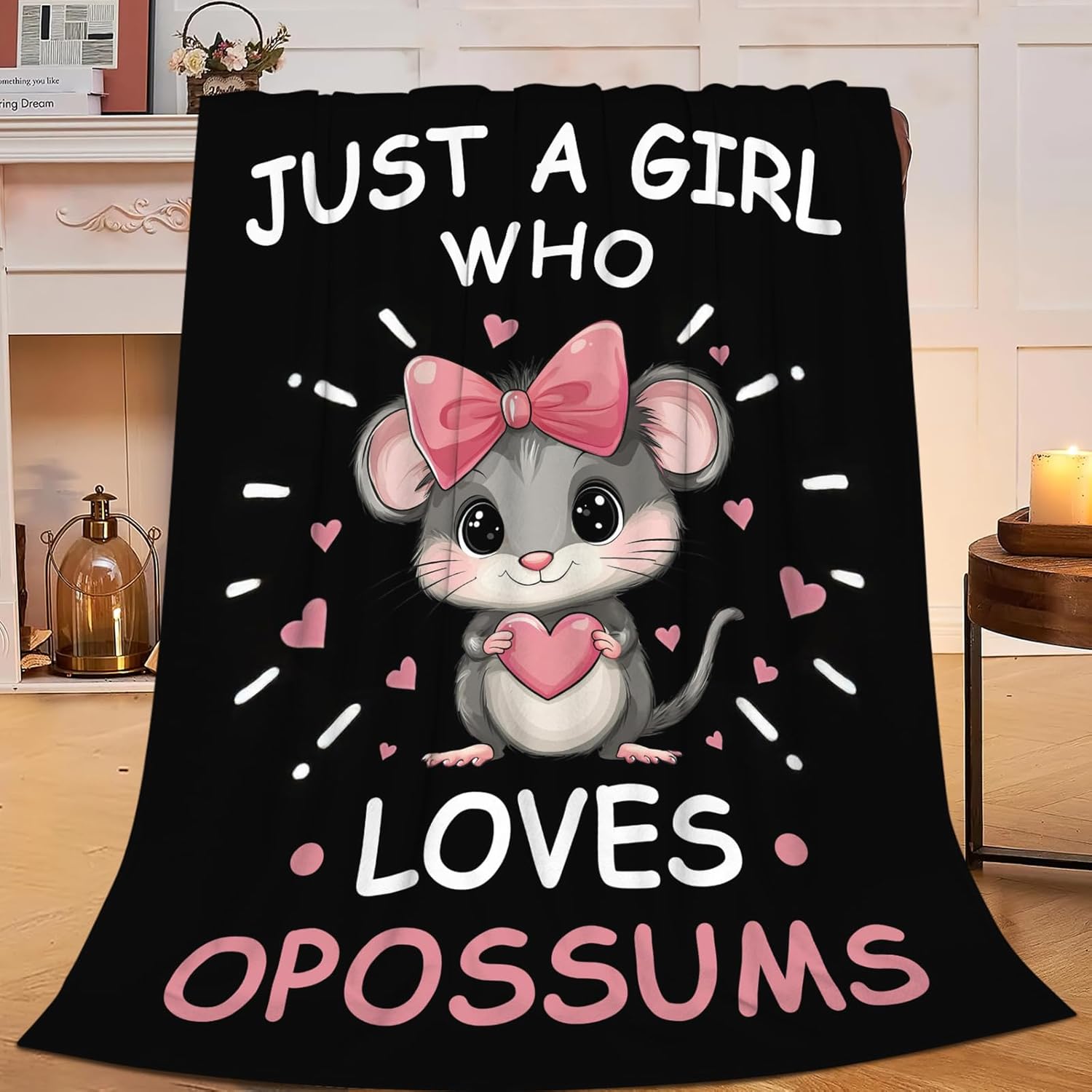 Just A Girl Who Loves Opossums Throw Blanket Possums Print Throw Blankets Gifts for Couch Sofa Bed Stuff Decor Soft Cozy Fleece Plush Warm Flannel Bedding for Lover 50"x60"