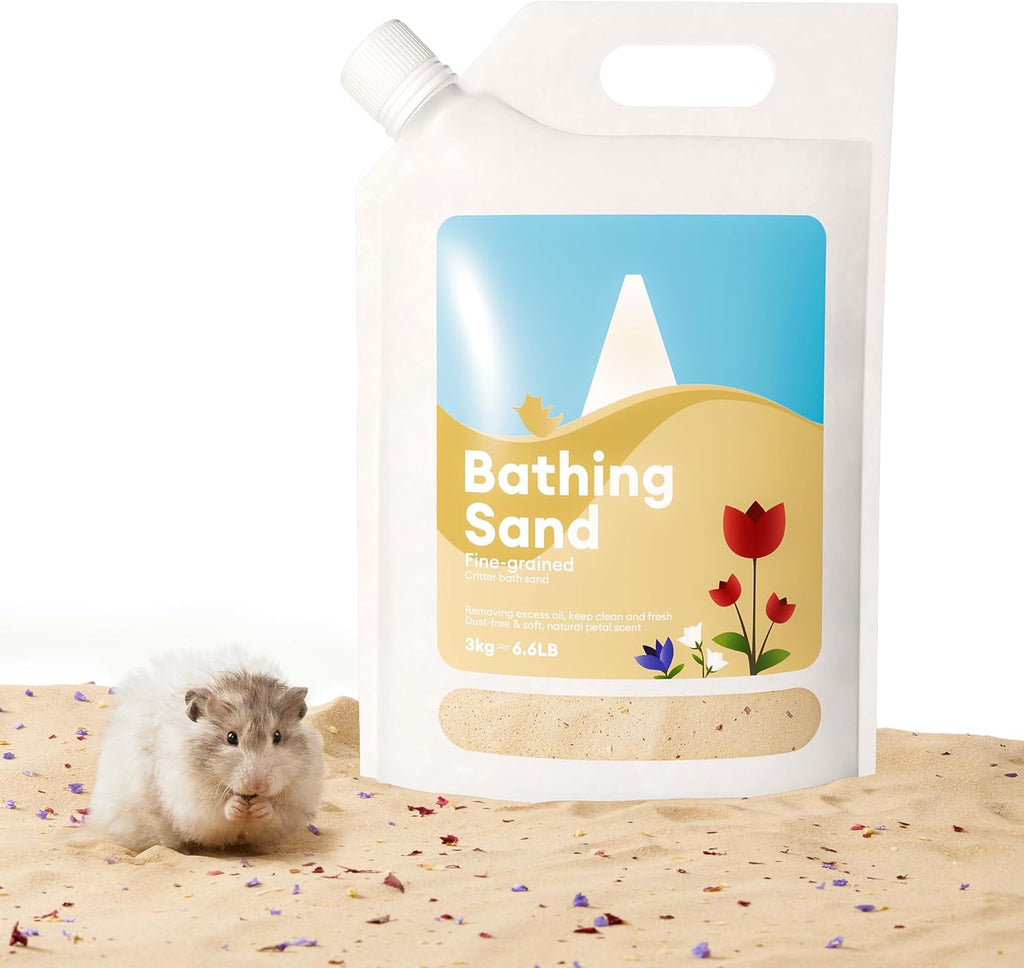 BUCATSTATE Hamster Sand, No-Dust 6.6LB Chinchilla Dust Bath with Pour Spout, 100% Natural Desert Bathing Sand for Syrian Hamster Gerbil Rat Mice Small Animals (Flower Smell)