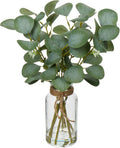 Briful Artificial Eucalyptus Stems in Glass Vase with Faux Water, 14" Fake Plant Eucalyptus Leaves for Home Bathroom Office Farmhouse Wedding Centerpiece Décor