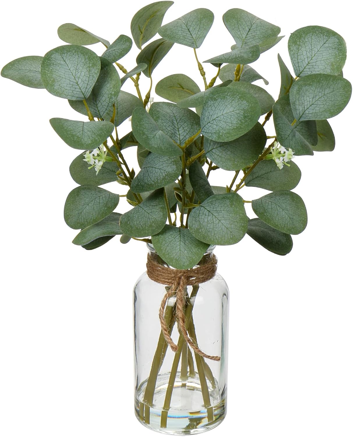 Briful Artificial Eucalyptus Stems in Glass Vase with Faux Water, 14" Fake Plant Eucalyptus Leaves for Home Bathroom Office Farmhouse Wedding Centerpiece Décor