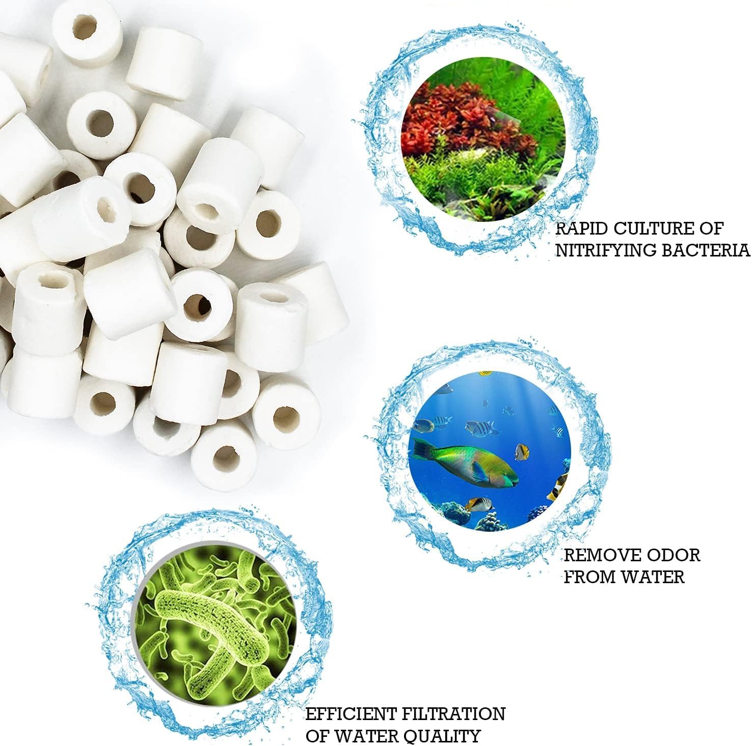 Aquarium Ceramic Ring 420g Bio Ceramic Media Ring for Aquarium Filter Replacement Biological Material Remover for Aquarium Fish Tank Pond Filter
