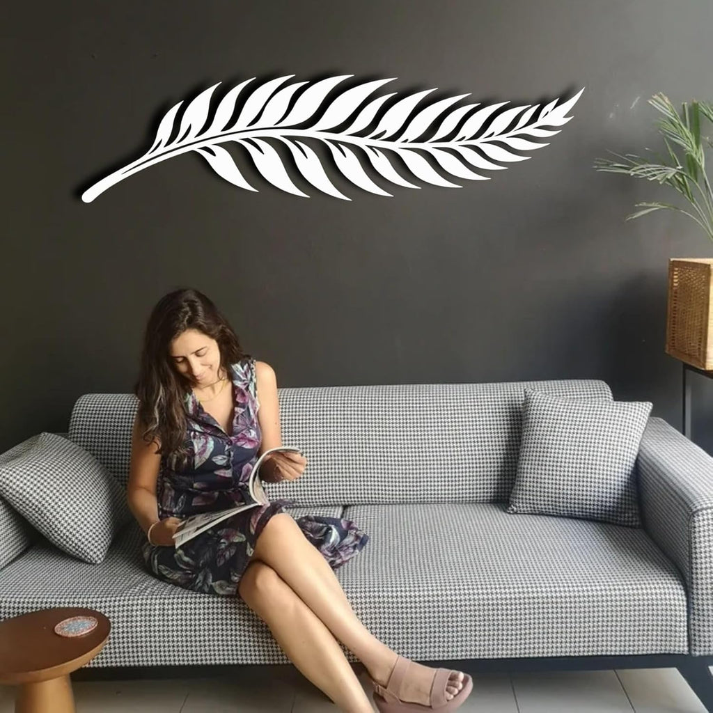 ENJOYOO Metal Leaf Wall Art, Metal Leaf Decor, Branch Wall Decor, Tree Branch Wall Decor, Wall Branch Decor for Living Room, Bedroom, Garden (White, 30×8in/76×19cm, metal wall art)