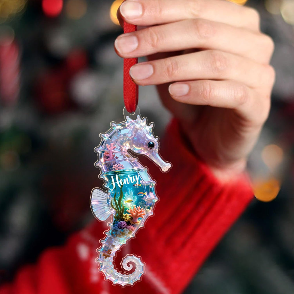 Personalized Seahorse Christmas Ornaments 2025, Animal Ocean Themed Ornament, Gift for Marine Life Lover Baby Friend, Customized Seahorses Underwater Shaped Ornaments, Seahorse Lover Keepsake