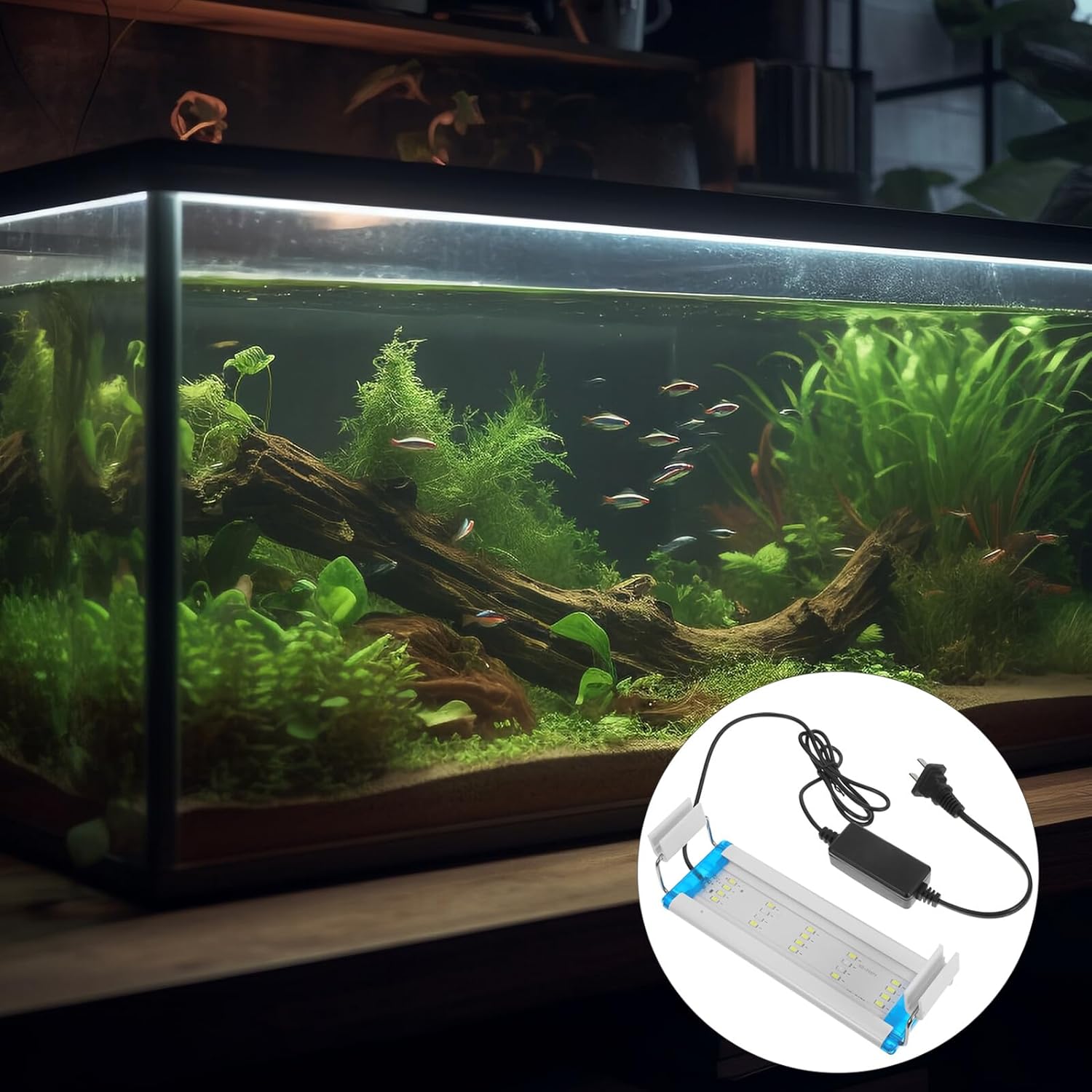 LED Aquarium Light with Adjustable Bracket Blue White Planting Light for Fish Tank Energy Efficient Lamp for Freshwater and Aquariums US Plug