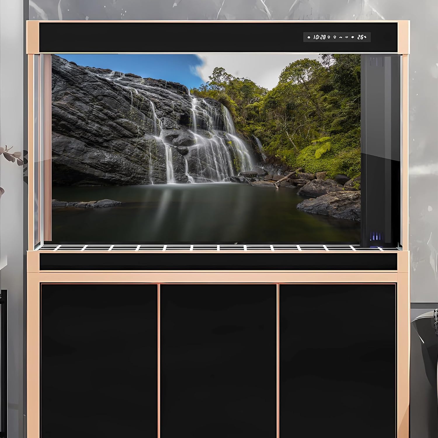 Waterfall Aquarium Background Jungle Rainforest Natural Landscape Terrarium Background Tranquil Lake with Blue Sky Fish Tank Background Falls Aquarium Backdrop Wallpaper Poster Vinyl 48x18in
