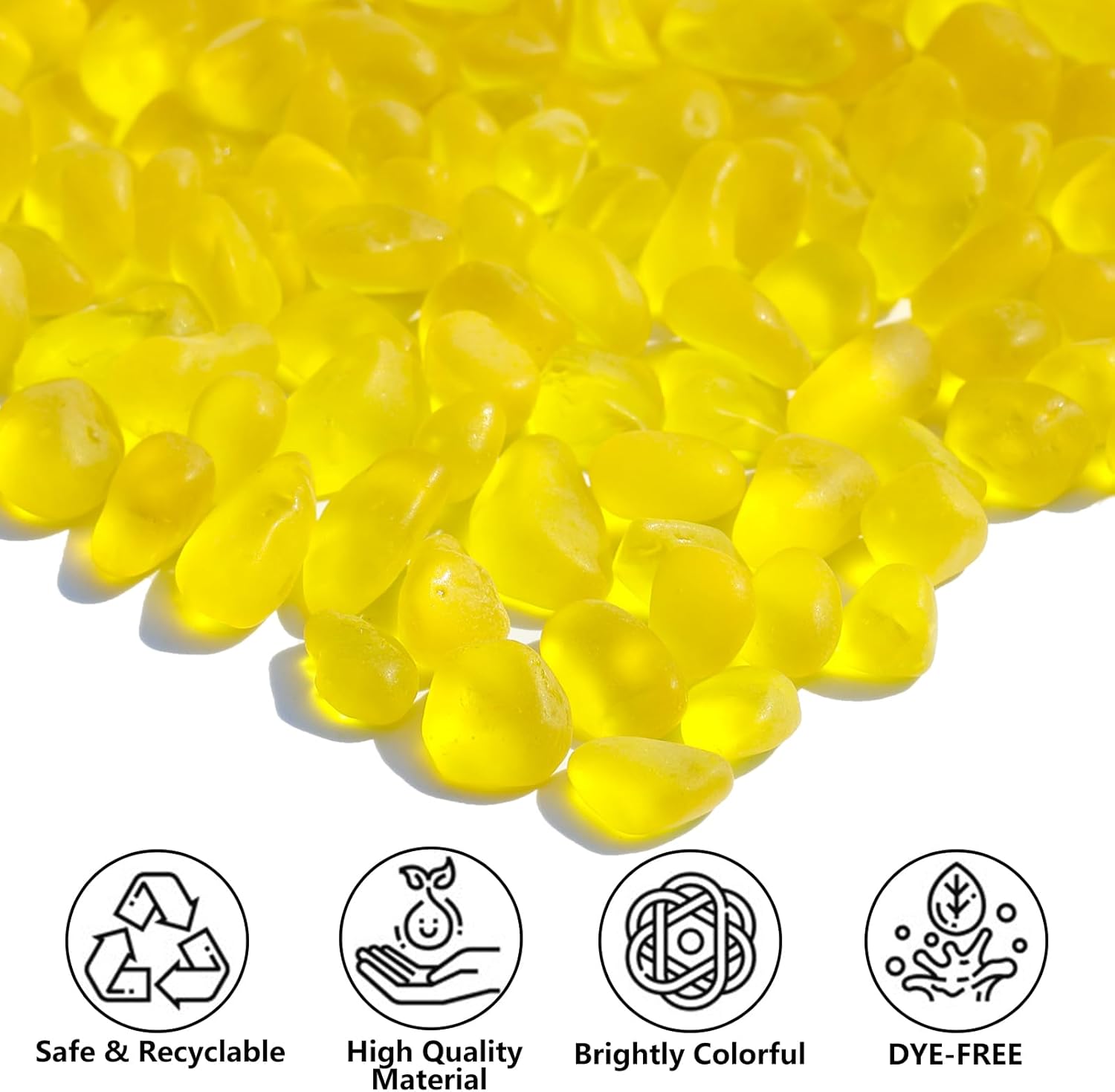 Sea Glass Stones - 2.9LB/46.4oz Yellow Frosted Glass Pebbles Gemstones - Perfect for Aquarium Rocks, Fish Tank Gravel, Vase Fillers, Seaglass DIY Crafts, and Home Decor