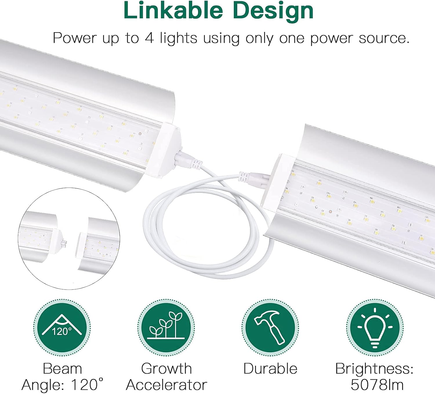 SZHLUX LED Grow Light 2FT Full Spectrum 2 Pack 80W (2×40W, 600W Equivalent) Sunlight Plant Light for Indoor Plants, Super Bright Grow Light Strips, Linkable Growing Light Fixture