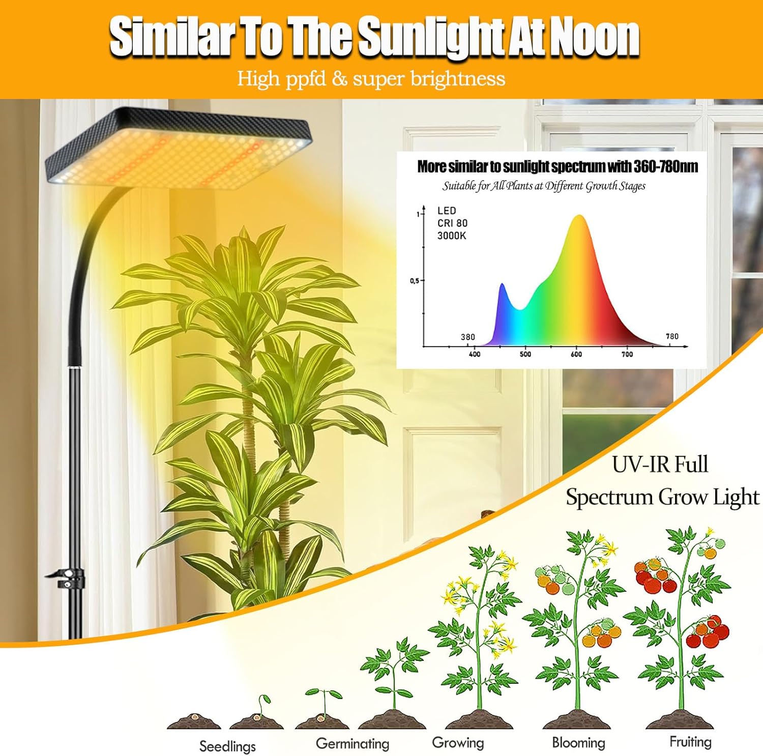 Smart Control Tall Bonsai Tree Grow Light with Stand and Timer, 25 Watt Standing Plant Growing Lamps for Large Houseplants, Adjustable 12"-48" Tripod Stand Grow Light