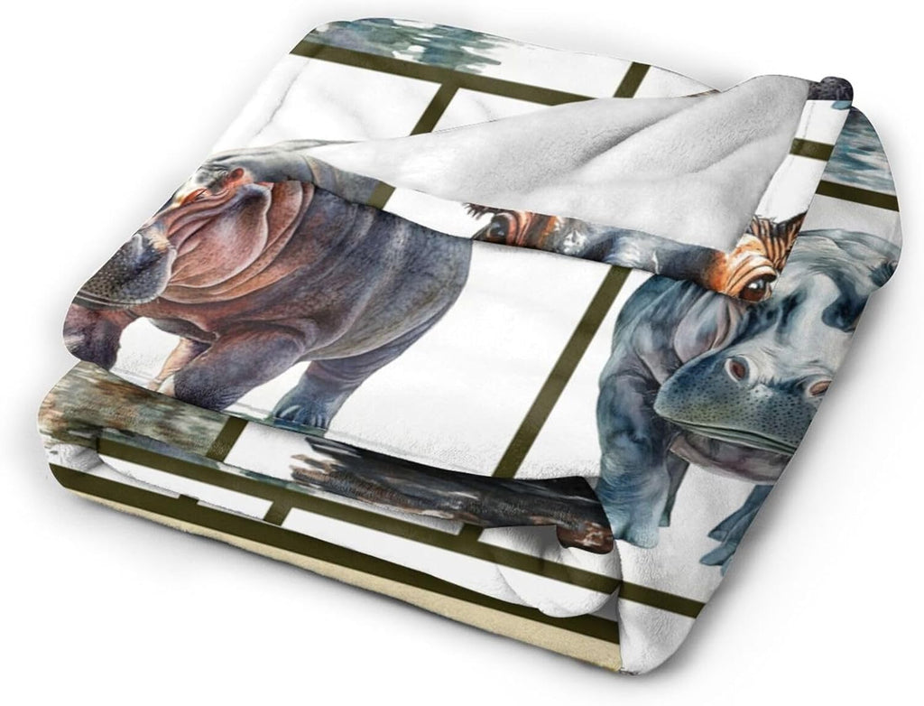 Hippo Blanket Hippos Throw Blanket Flannel Stuff Merch Cozy Decor Fleece Plush Fuzzy Warm Soft Lightweight Bedding Gifts for Lover Girls Women Men Boy Couch Sofa 50"X40"