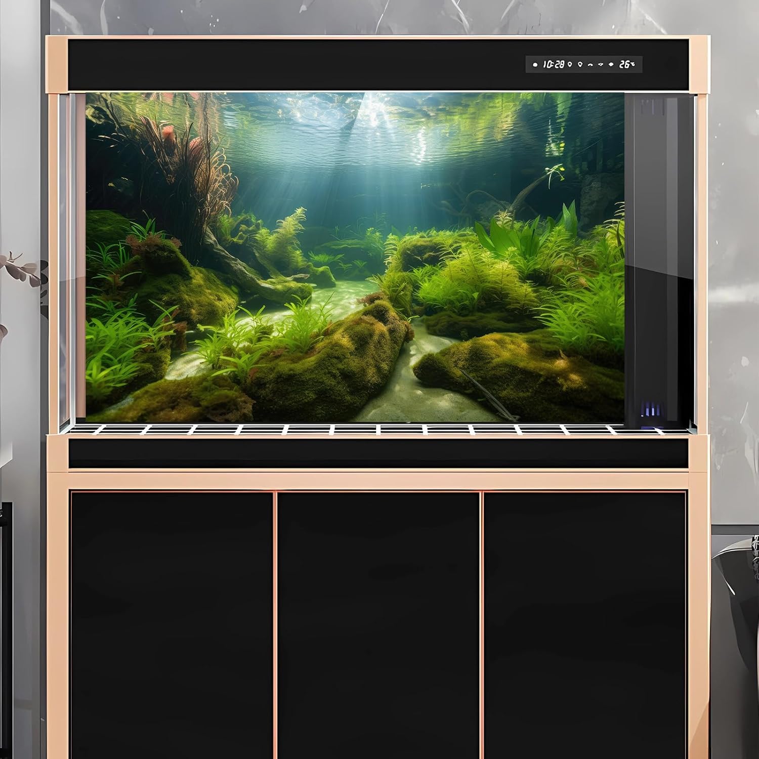Underwater Aquarium Background Underwater Aquatic Plants with Sunbeams Fish Tank Background Rock with Lush Moss Terrarium Background Aquarium Backdrop For Tank Decorations Poster Vinyl 36x18in