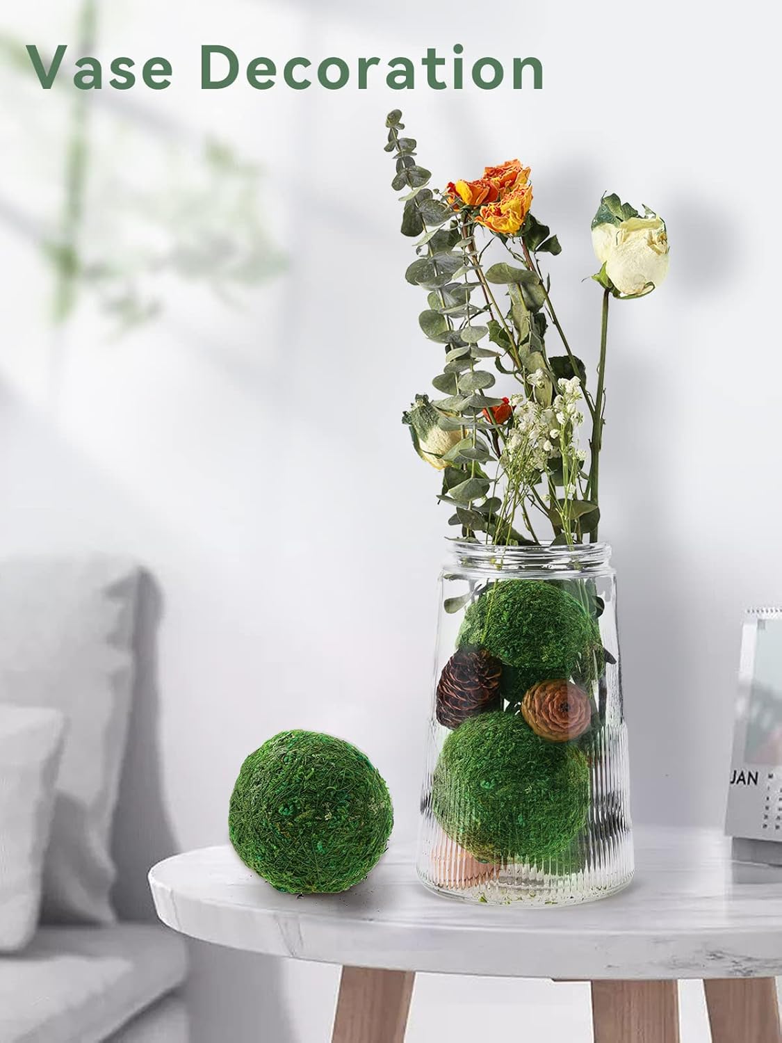 Biubee 6Pack Decorative Faux Dried Moss Balls- 3" Artificial Green Plant Mossy Globes Handmade Sphere Moss Gift for Home Dough Bowl Vase Chinoiserie Decors Party Wedding Display