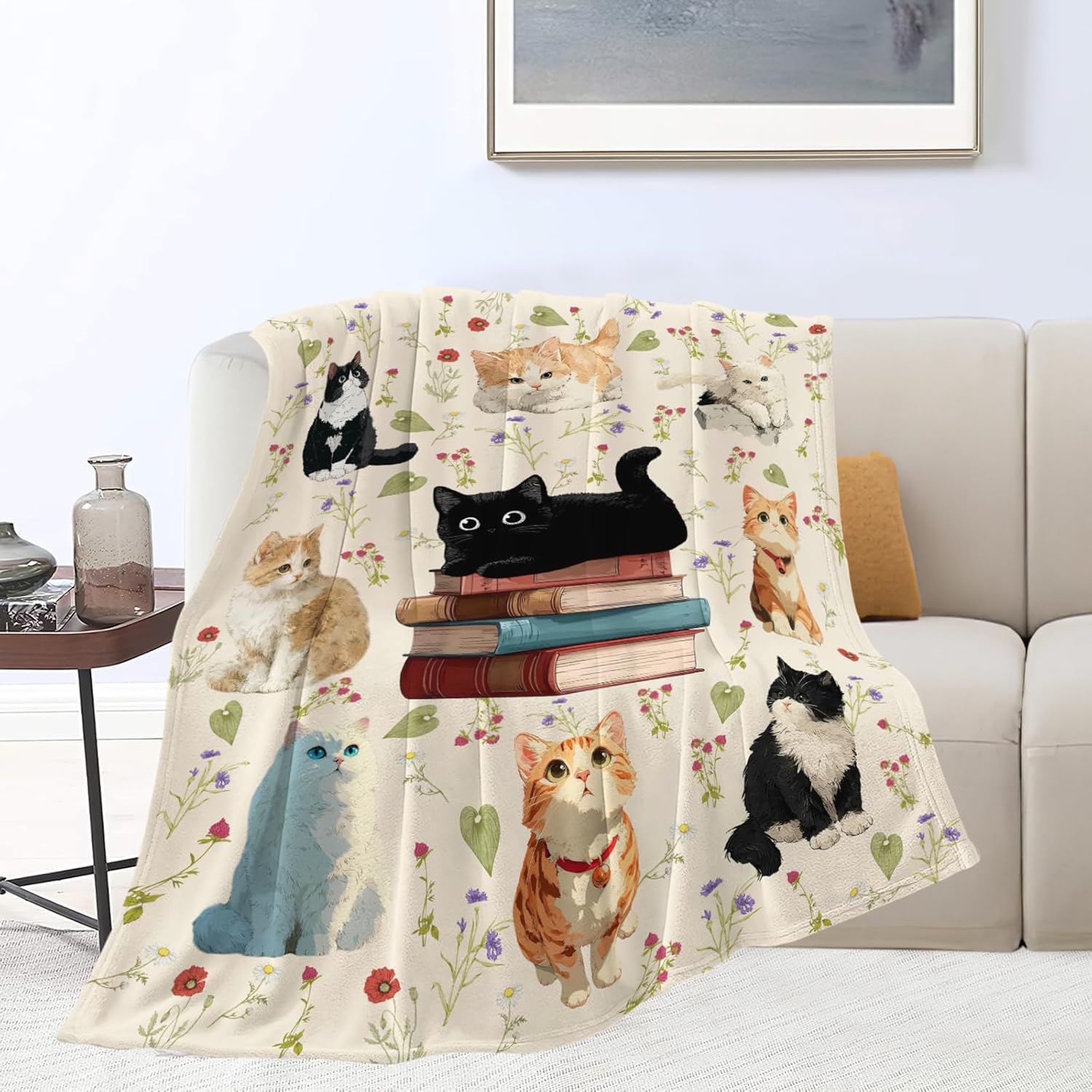 Cat Throw Blanket Black Cat Stuff Gifts for Kids Girls Boys Adults Women Men Soft Cozy Warm Plush Fluffy Fuzzy Fleece Blanket Decor 50''X60''