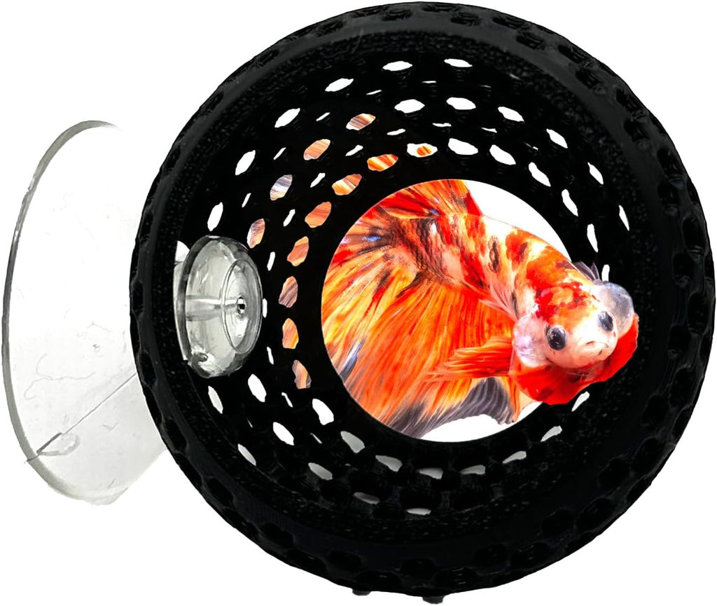 CTWPets Betta Bulb Hide | Betta Rest Fish Tank Ornament | Aquarium Cave with Suction Cup for Small Fish Tank, Betta Habitat, Shrimp Hideout, Aquatic Decor (Black)