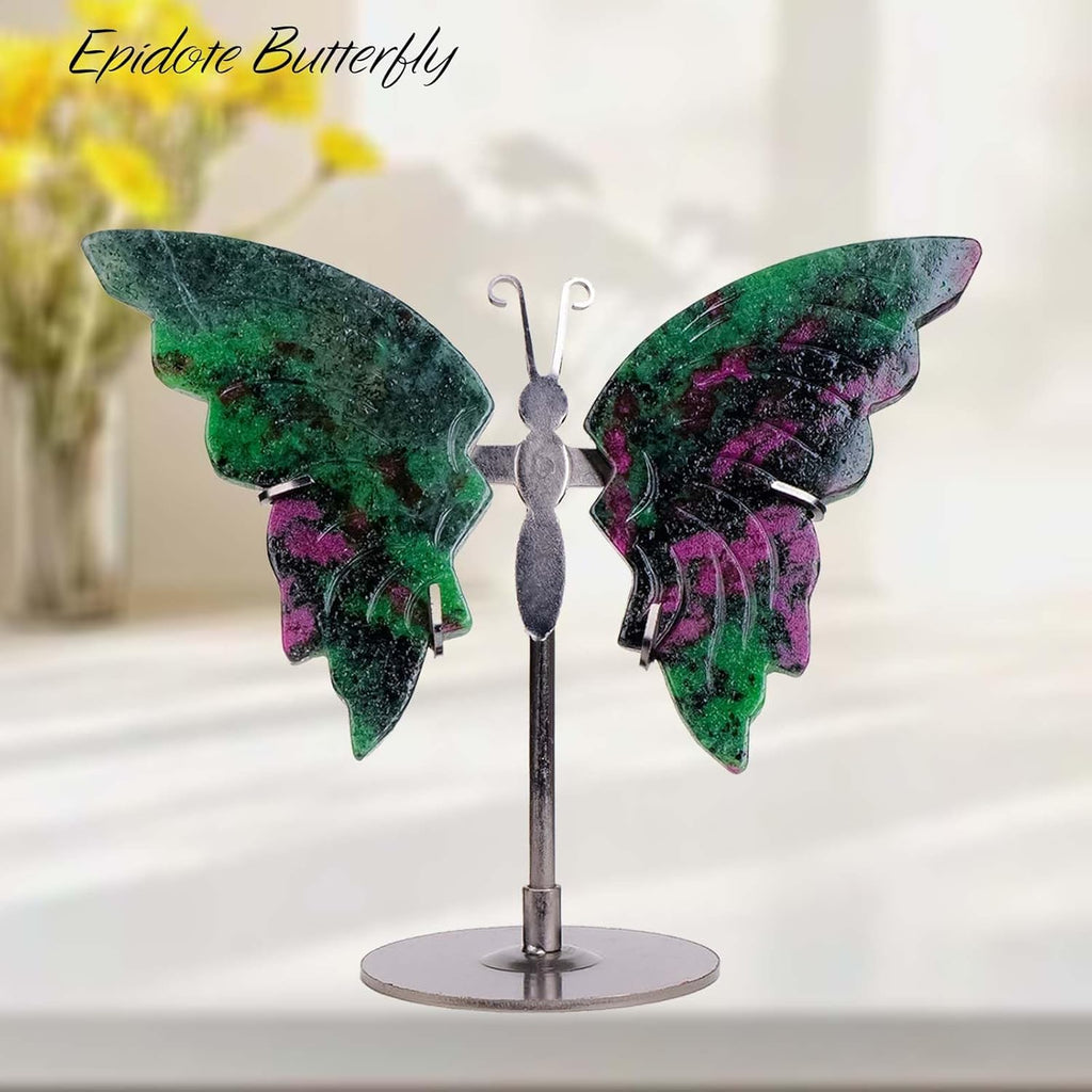 Crystal Butterfly Ornament, Amethyst Agate Wings, Home Office Tabletop Decor (Ruby-in-Zoisite)