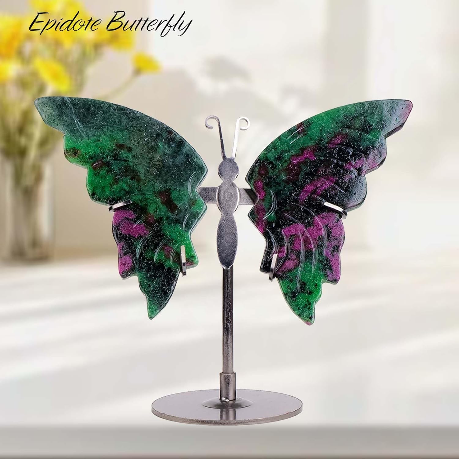 Crystal Butterfly Ornament, Amethyst Agate Wings, Home Office Tabletop Decor (Ruby-in-Zoisite)